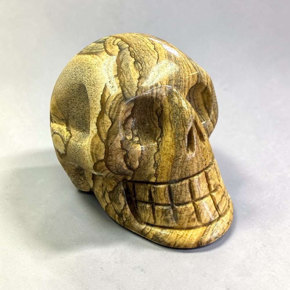Natural Jasper Skull Carving 1 3/4" T x 2.5" W Crystal Figurine Decor